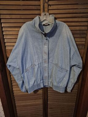 Vintage Mari-Lyn Light Blue Denim Bomber Jacket USA